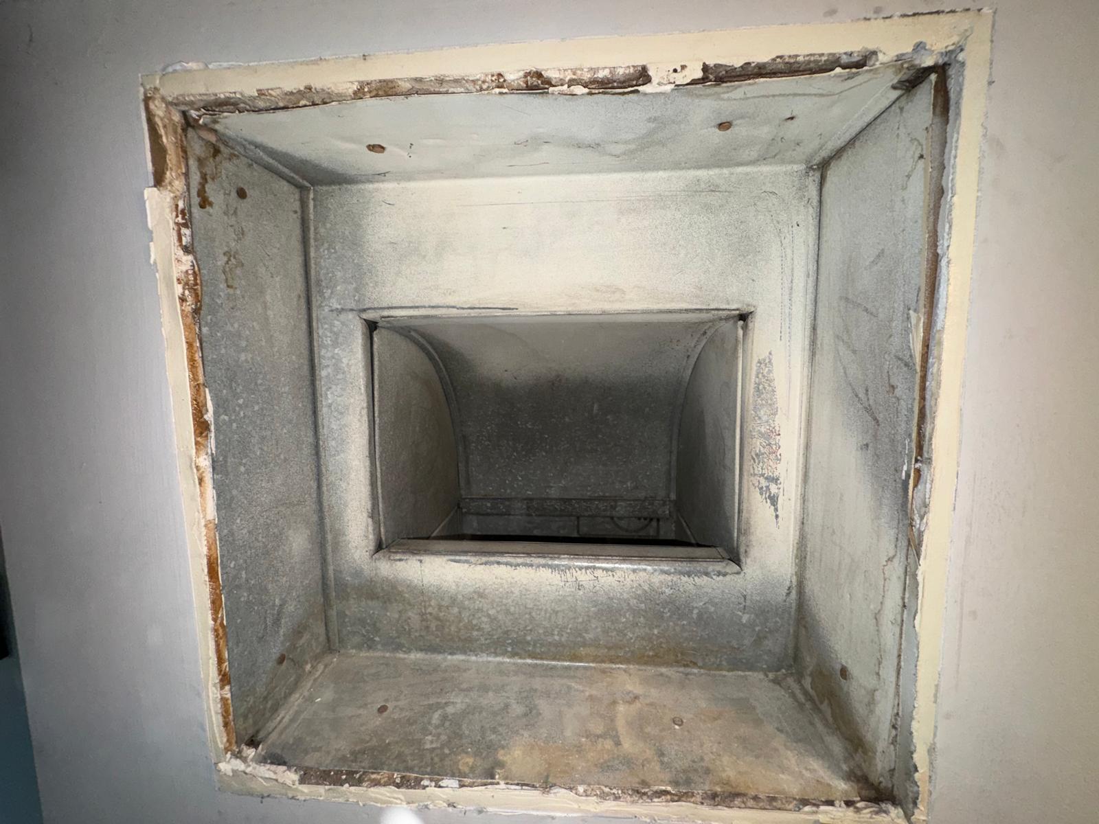 Chimney liner inspection — buildup detected