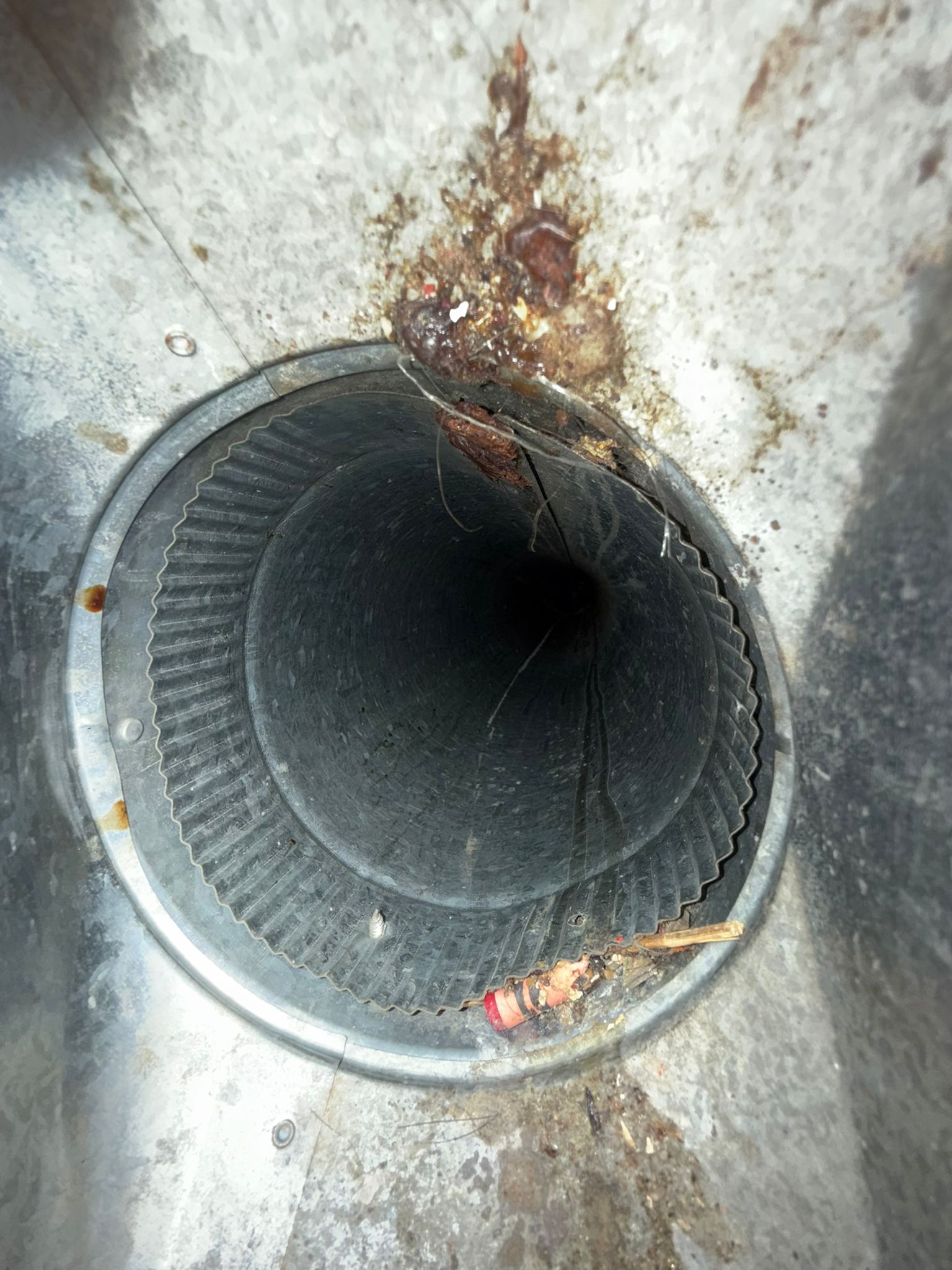 Duct branch connection — buildup found
