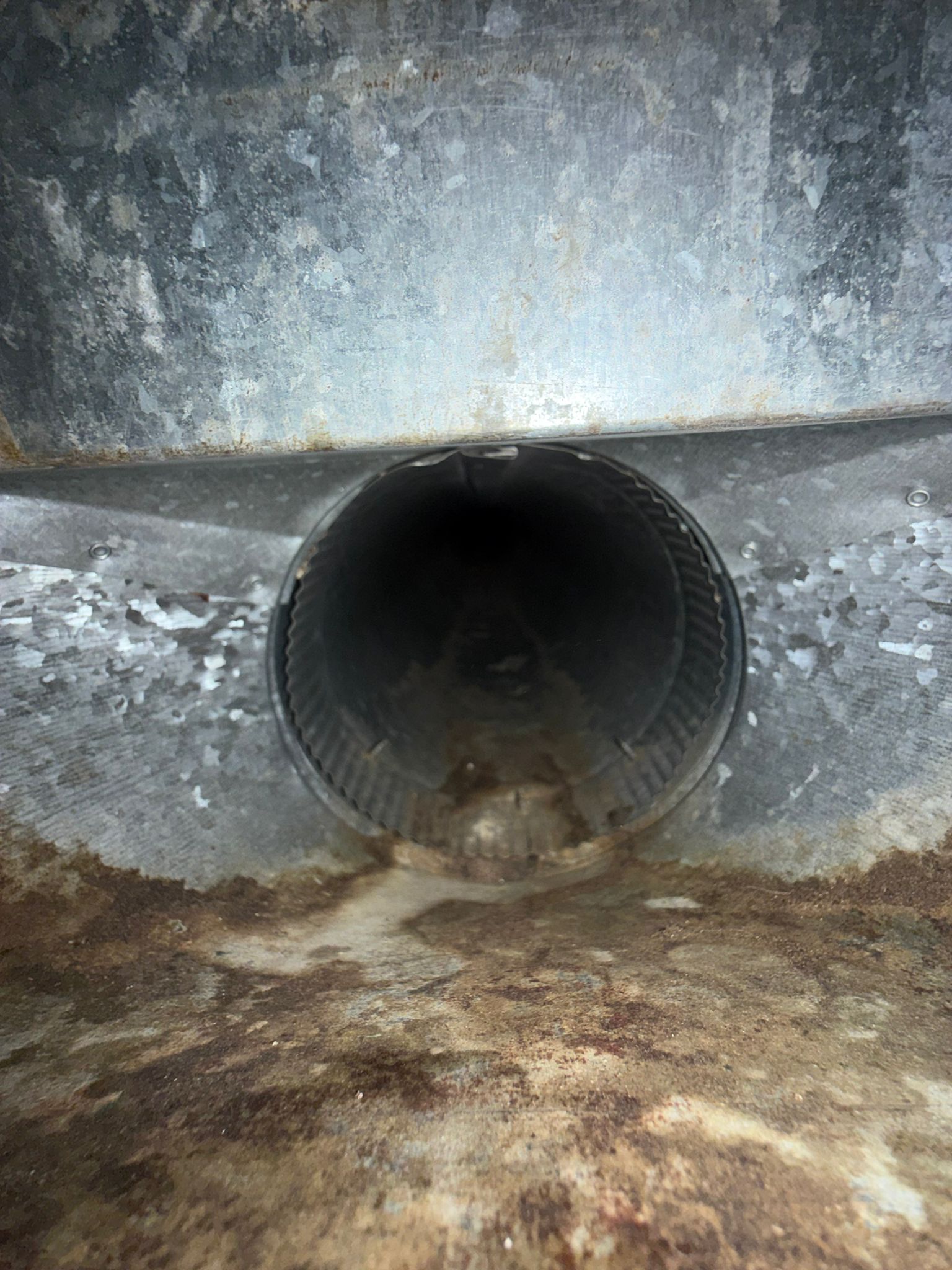 Return air duct — years of buildup removed